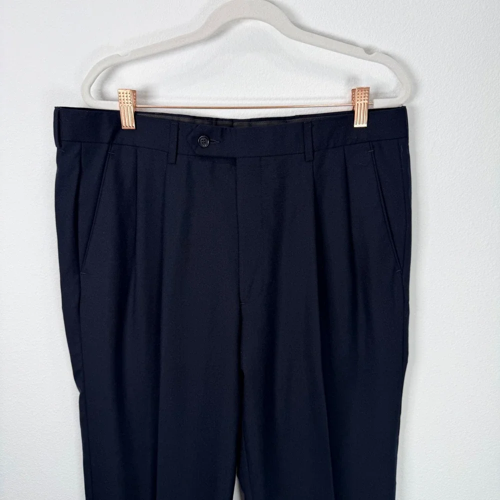 Brooks Brothers 346 Mens 34x30 Pleated Wool Suit Trousers Pants Dark Navy Cuffed